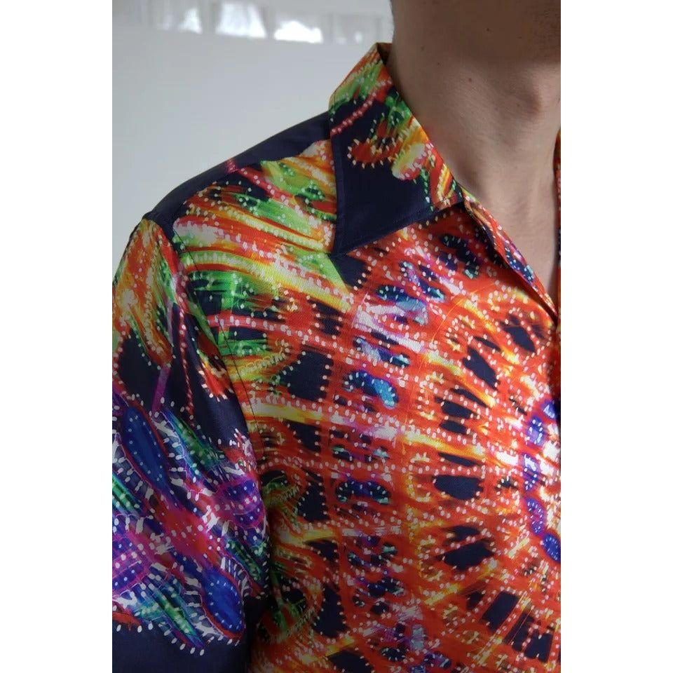 Dolce & Gabbana Multicolor Luminarie Print Men Silk Shirt TSH94189-38
