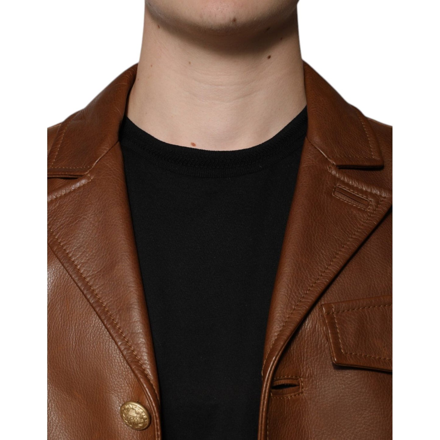Dolce & Gabbana Brown Calfskin Leather Button Down Jacket JKT3447-50