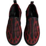 Dolce & Gabbana Red Black Leopard Cotton Men Low Top Sneakers Shoes MV6796#2-39
