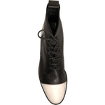 Sergio Rossi Black White Leather Lace Up Flats Ankle Boots Shoes LA12439-40