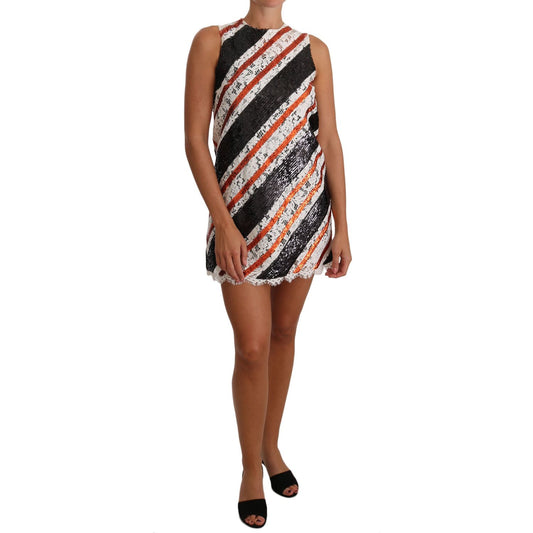 Dolce & Gabbana White and orangeSequin Floral Lace Embellished Shift dress