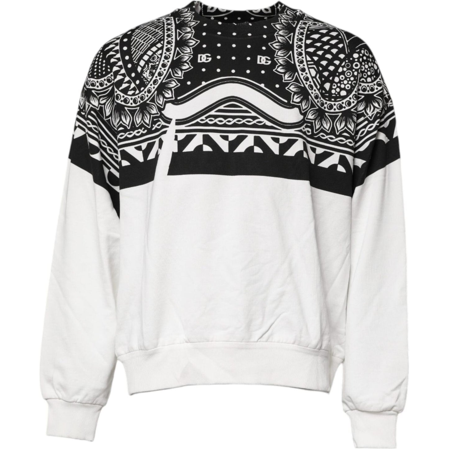 Dolce & Gabbana White Black Print Cotton Sweatshirt Sweater TSH90064-44