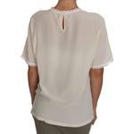 Dolce & Gabbana White Cream Silk Lace Top Blouse T-Shirt TSH2687#3- 44