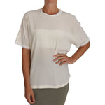 Dolce & Gabbana White Cream Silk Lace Top Blouse T-Shirt TSH2687#3- 44