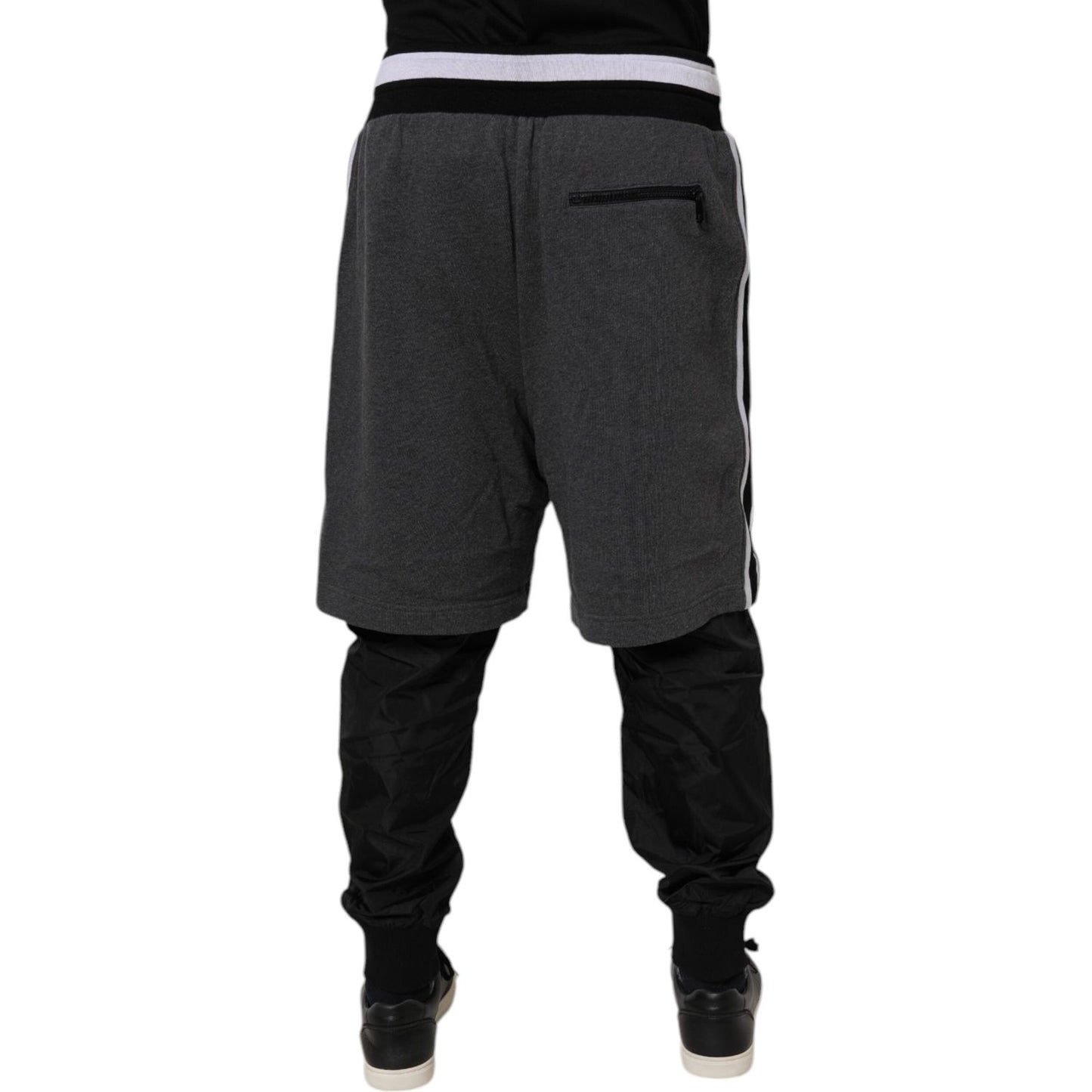 Dolce & Gabbana Black Gray Cotton Layered Men Sweatpants Pants PAN76047-48