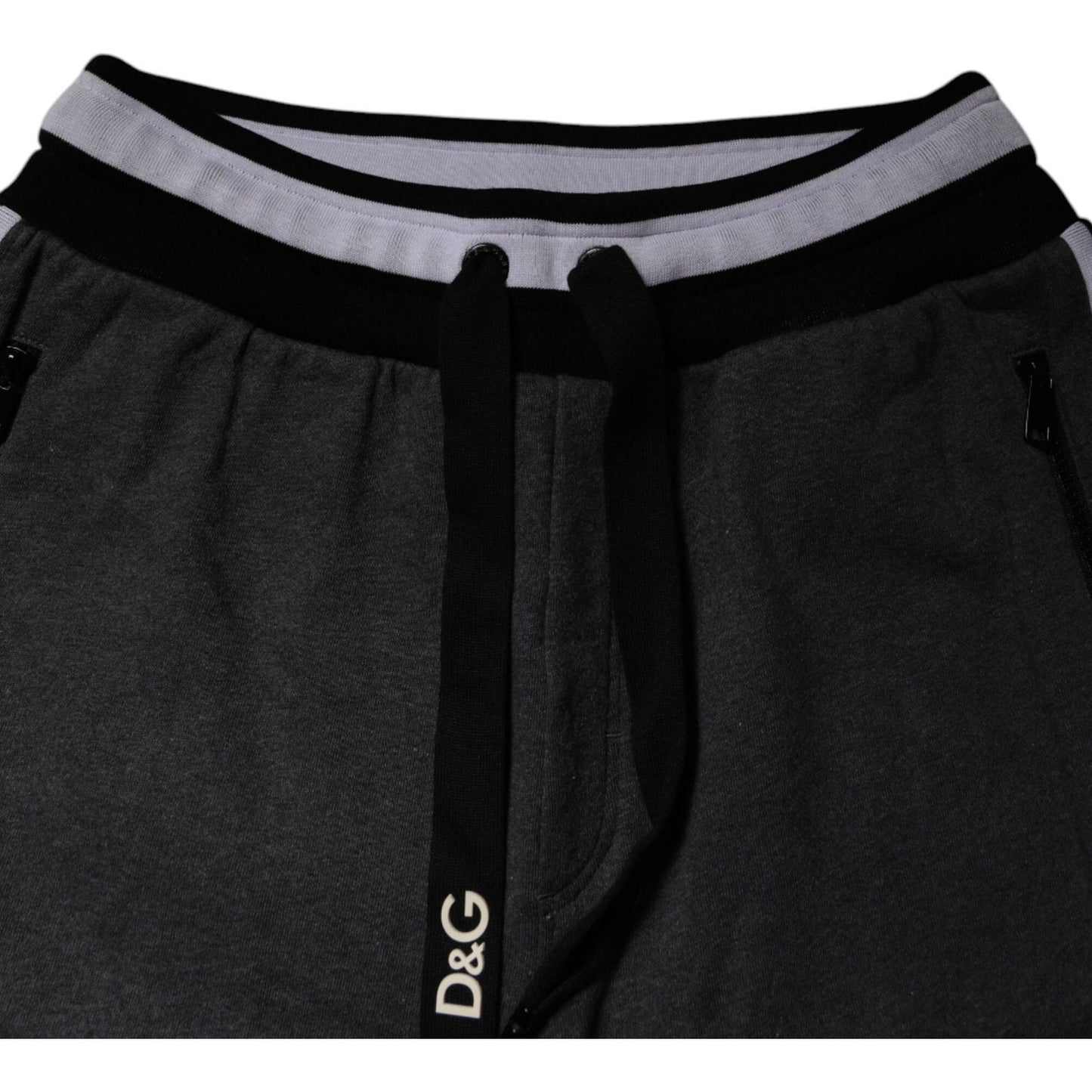Dolce & Gabbana Black Gray Cotton Layered Men Sweatpants Pants PAN76047-48