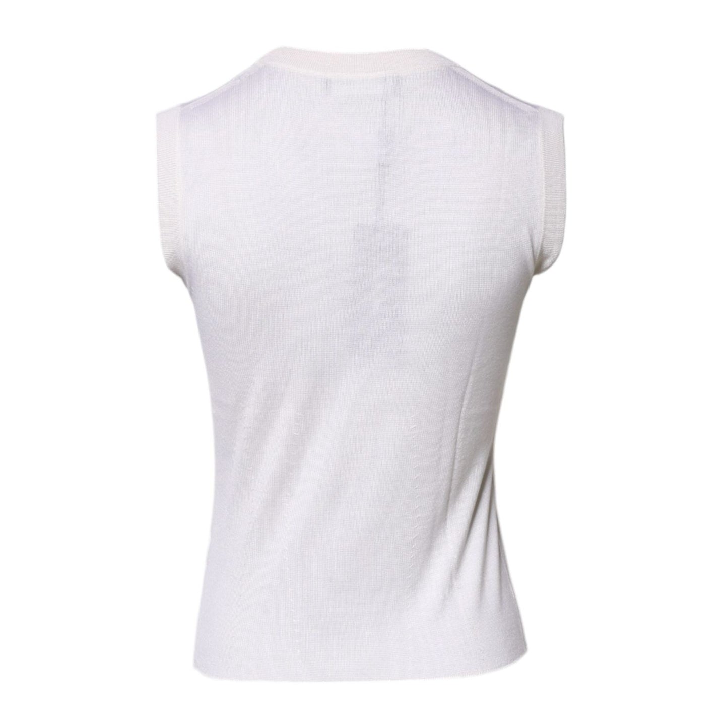 Dolce & Gabbana White Sleeveless Cashmere Round Neck Tank Top