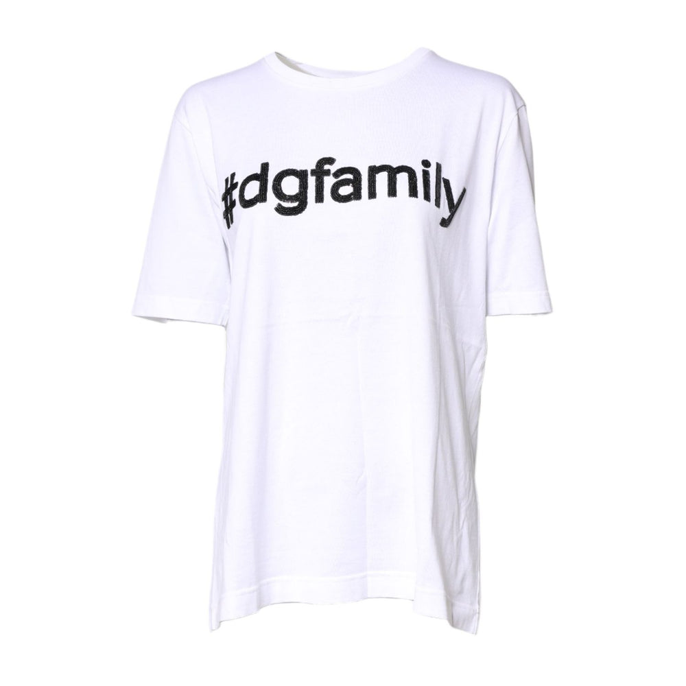 Dolce & Gabbana White #DGFamily Print Cotton Crew Neck T-shirt