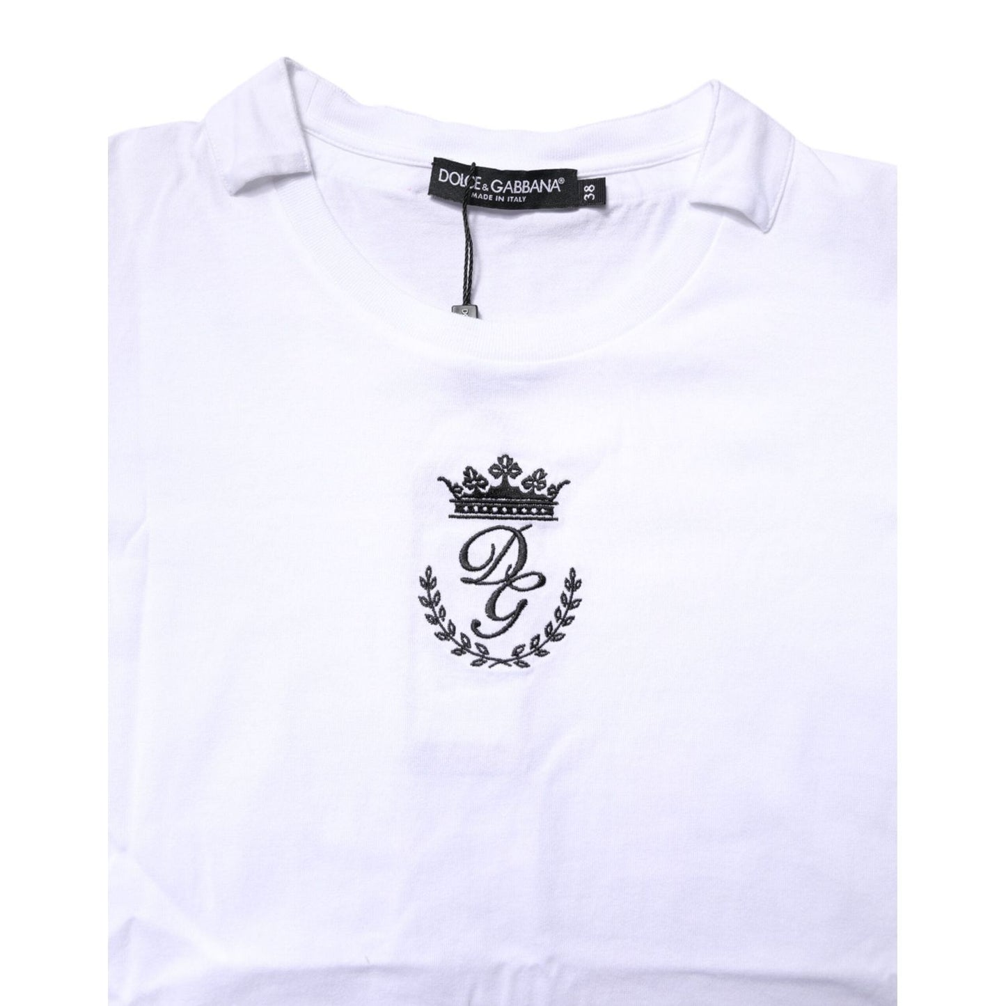 Dolce & Gabbana White Logo Crown Cotton Crew Neck T-shirt TSH878607-38