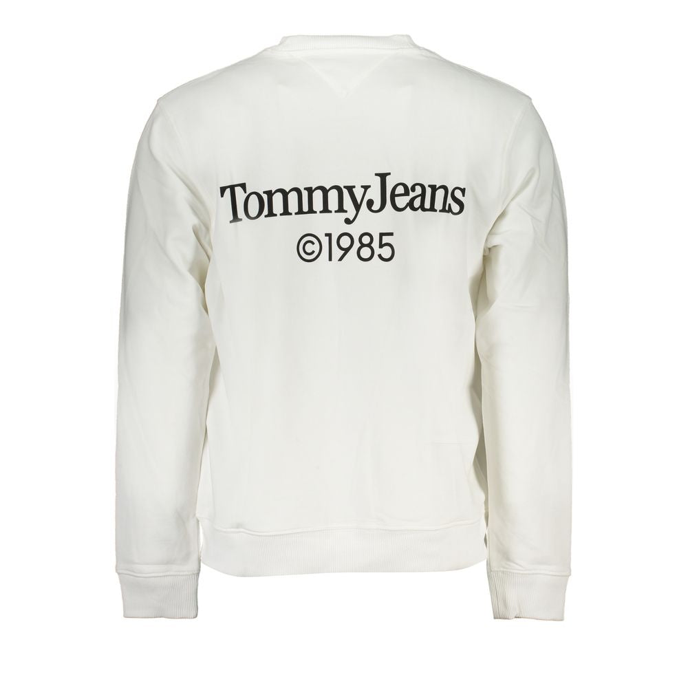 Tommy Hilfiger White Cotton Men Sweater featuring Tommy Jeans 1985 logo on the back view.