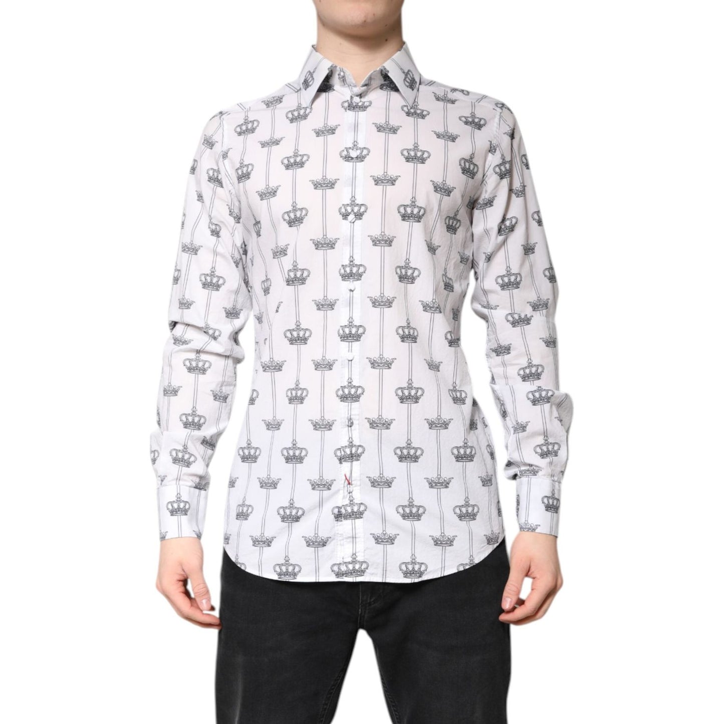 Dolce & Gabbana White Crown Cotton GOLD Formal Dress Shirt TSH86378-40