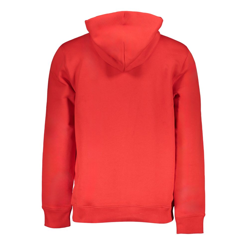 Tommy Hilfiger Red Cotton Men Sweater, featuring a soft fleece interior and hood, perfect for streetwear fashion and designer quality.
