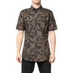 Dolce & Gabbana Multicolor Camouflage Button Down GOLD Shirt