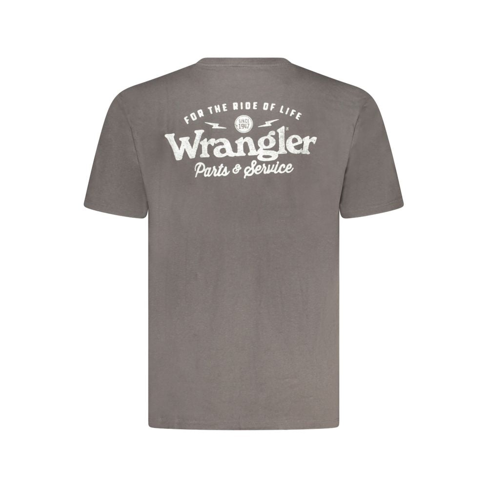 Wrangler Black Cotton T-Shirt with graphic print and logo on short sleeve, crew neck design, showcasing back view.