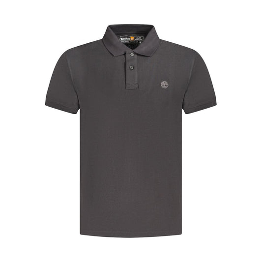 Timberland Black Cotton Men Polo Shirt with logo, organic cotton, regular fit, short sleeves, black, luxury style, signature embroidery.