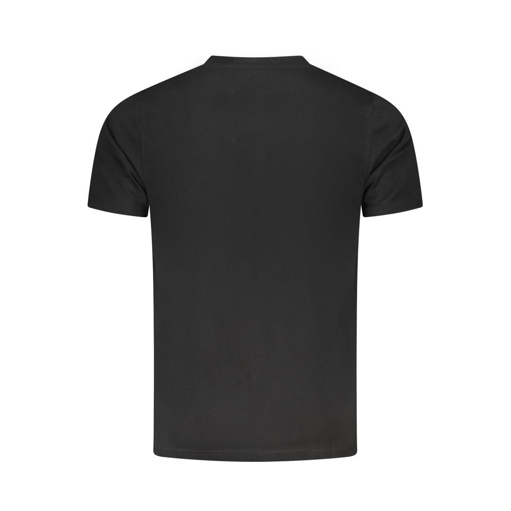 Cavalli Class Black Cotton T-Shirt with short sleeves, crew neck design, featuring printed logo, perfect for modern fashion style.