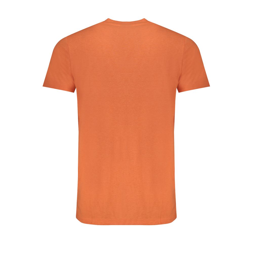Norway 1963 Orange Cotton T-Shirt with short sleeves and crew neck, featuring embroidery and logo on back view.