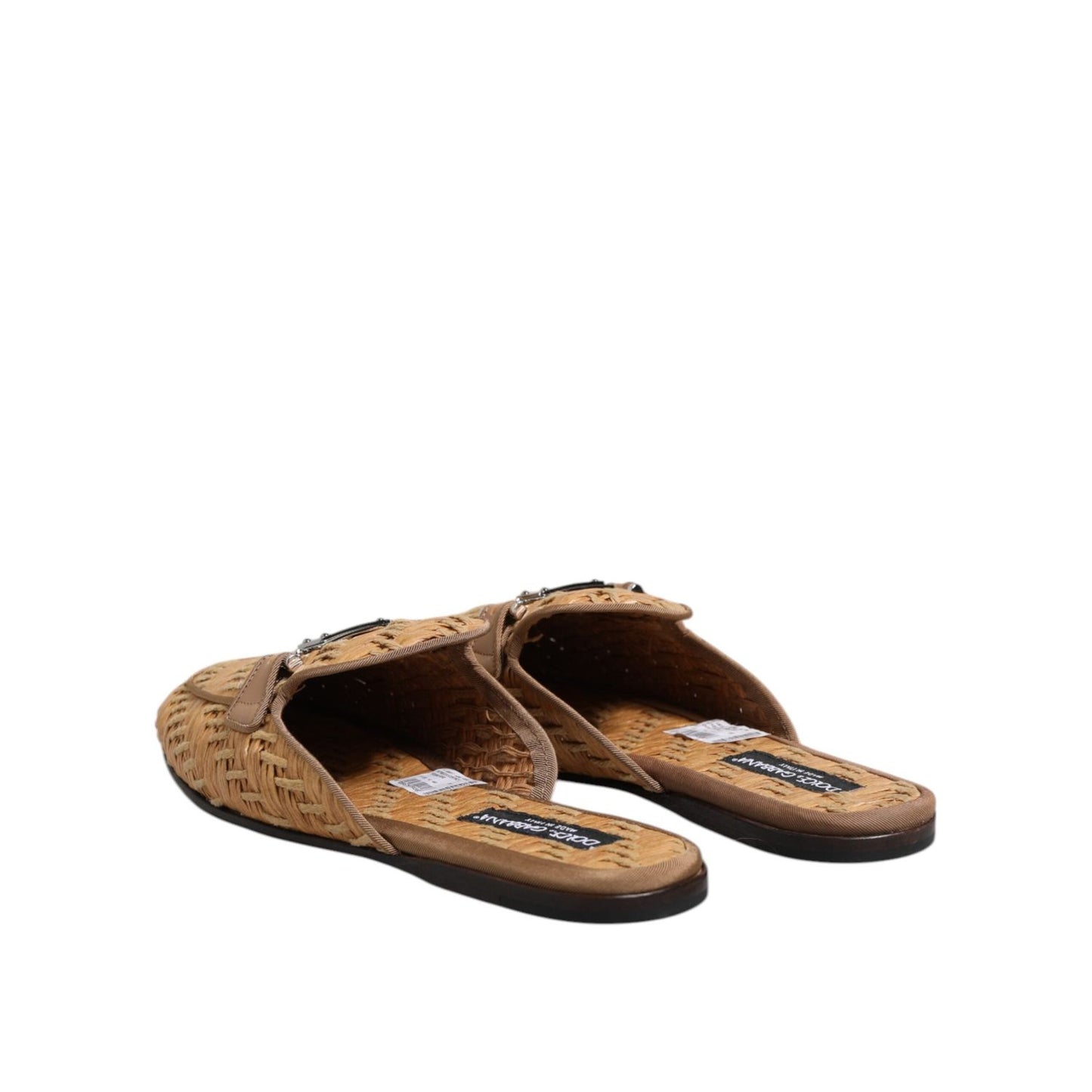 Dolce & Gabbana Beige Rattan Flat Mule Men Sandals Shoes