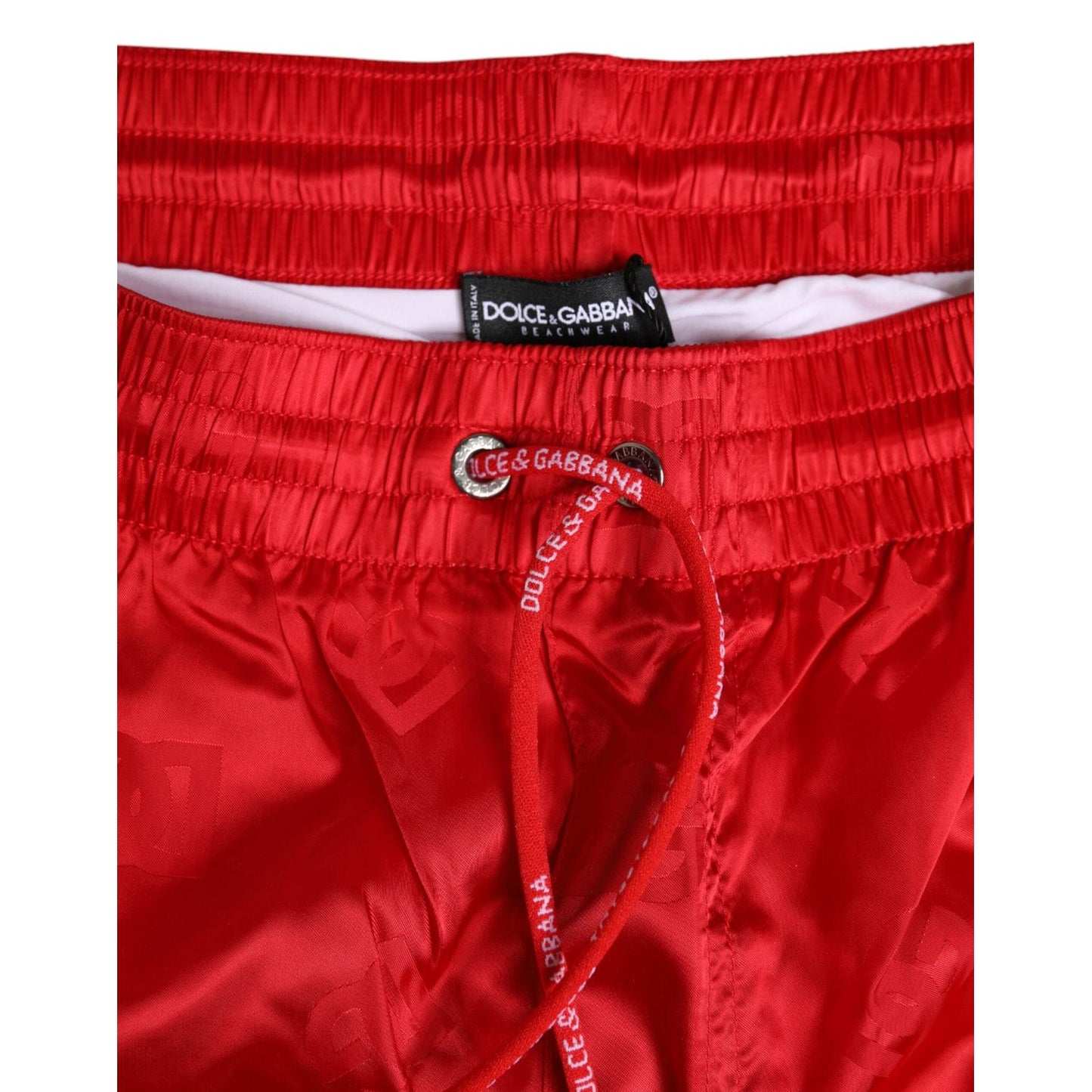 Dolce & Gabbana Red Nylon Drawstring Beachwear Shorts Swimwear