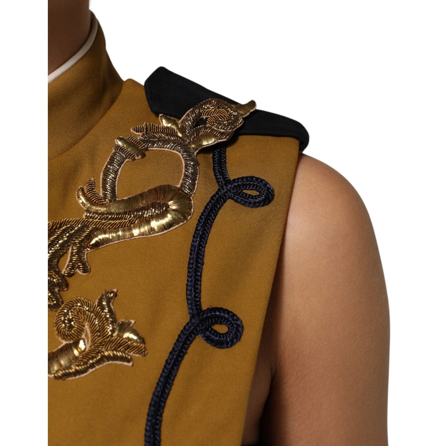 Dolce & Gabbana Yellow Crystal Cross Runway Vest Jacket Top TSH90654-40