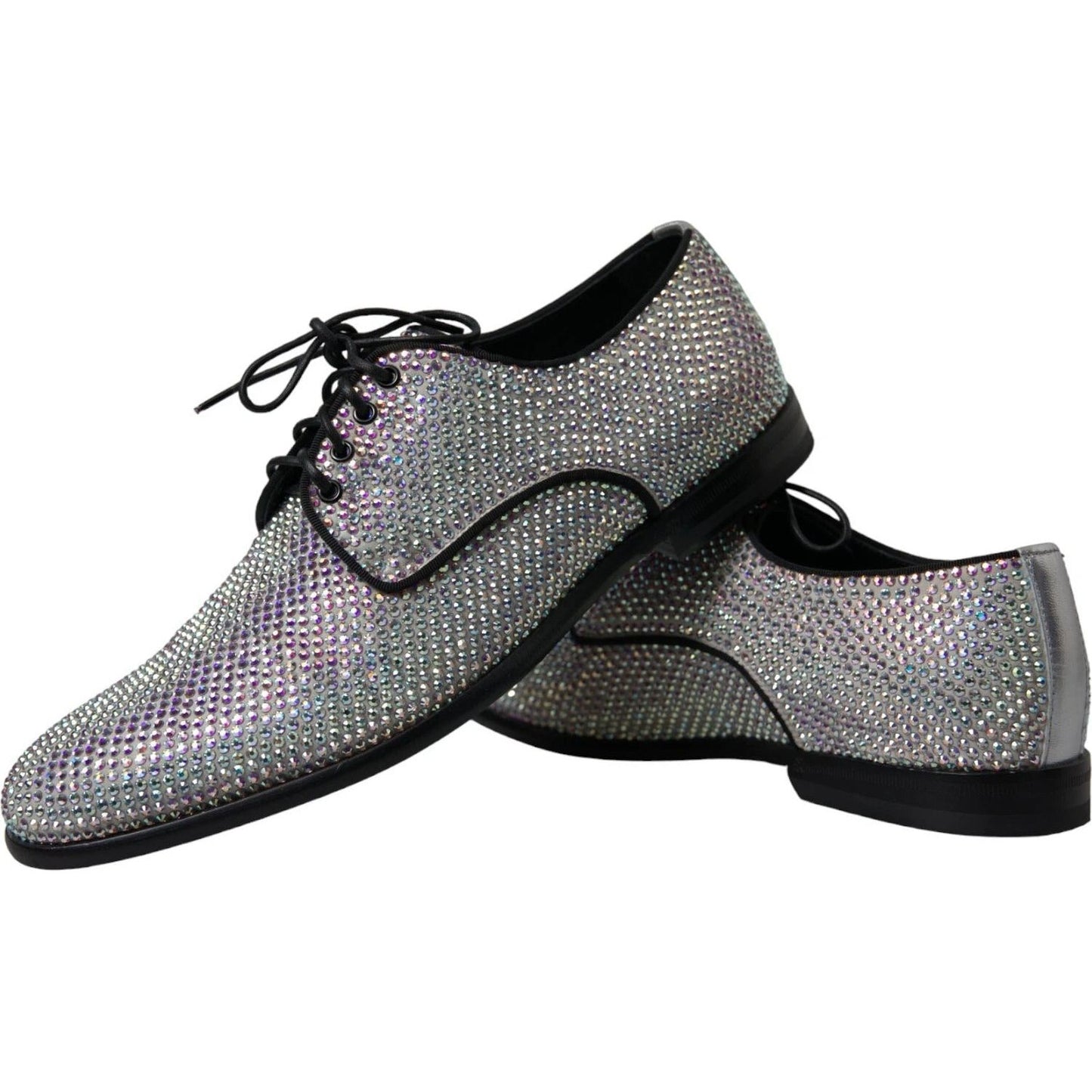 Dolce & Gabbana Silver Leather Rhinestones Derby Shoes MV5297-40