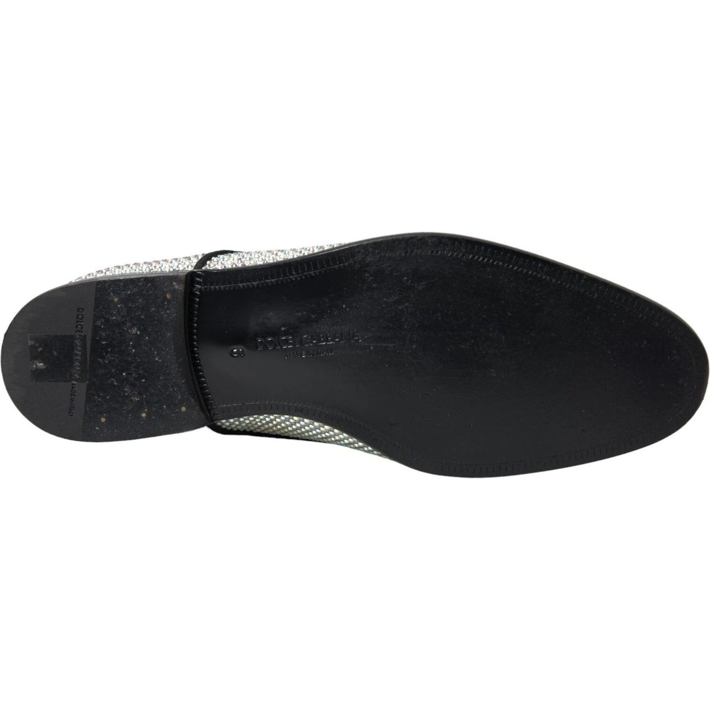Dolce & Gabbana Silver Leather Rhinestones Derby Shoes MV5297-40