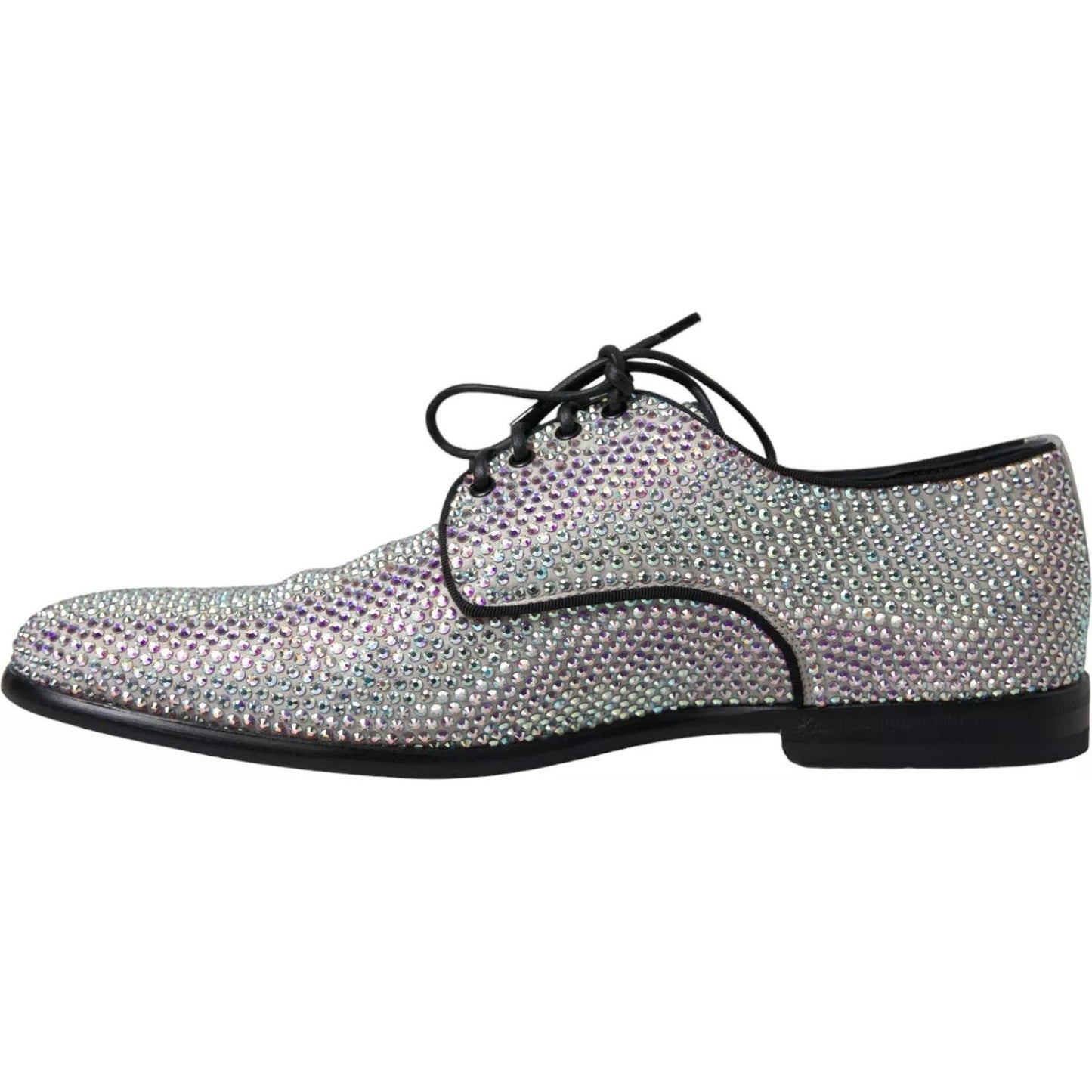 Dolce & Gabbana Silver Leather Rhinestones Derby Shoes MV5297-40
