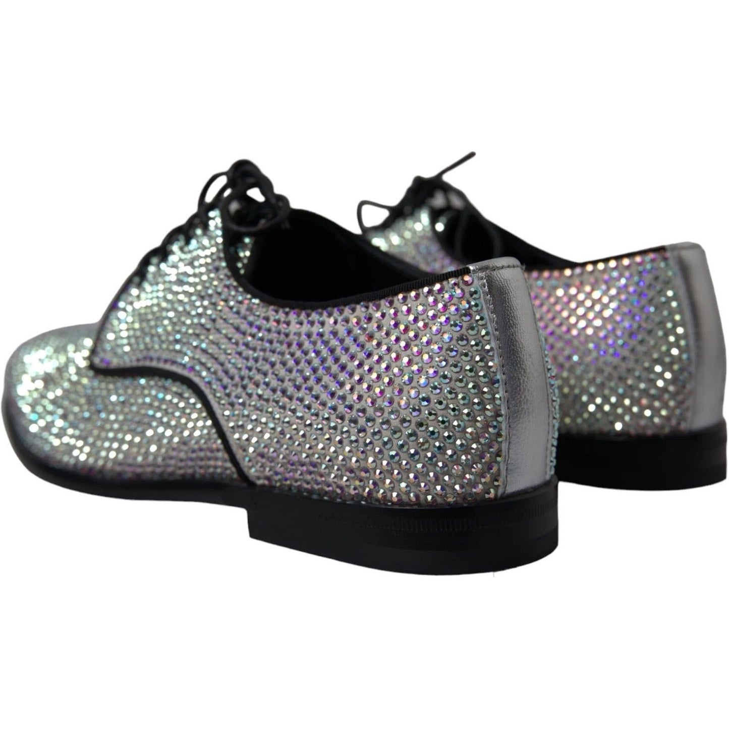 Dolce & Gabbana Silver Leather Rhinestones Derby Shoes MV5297-40