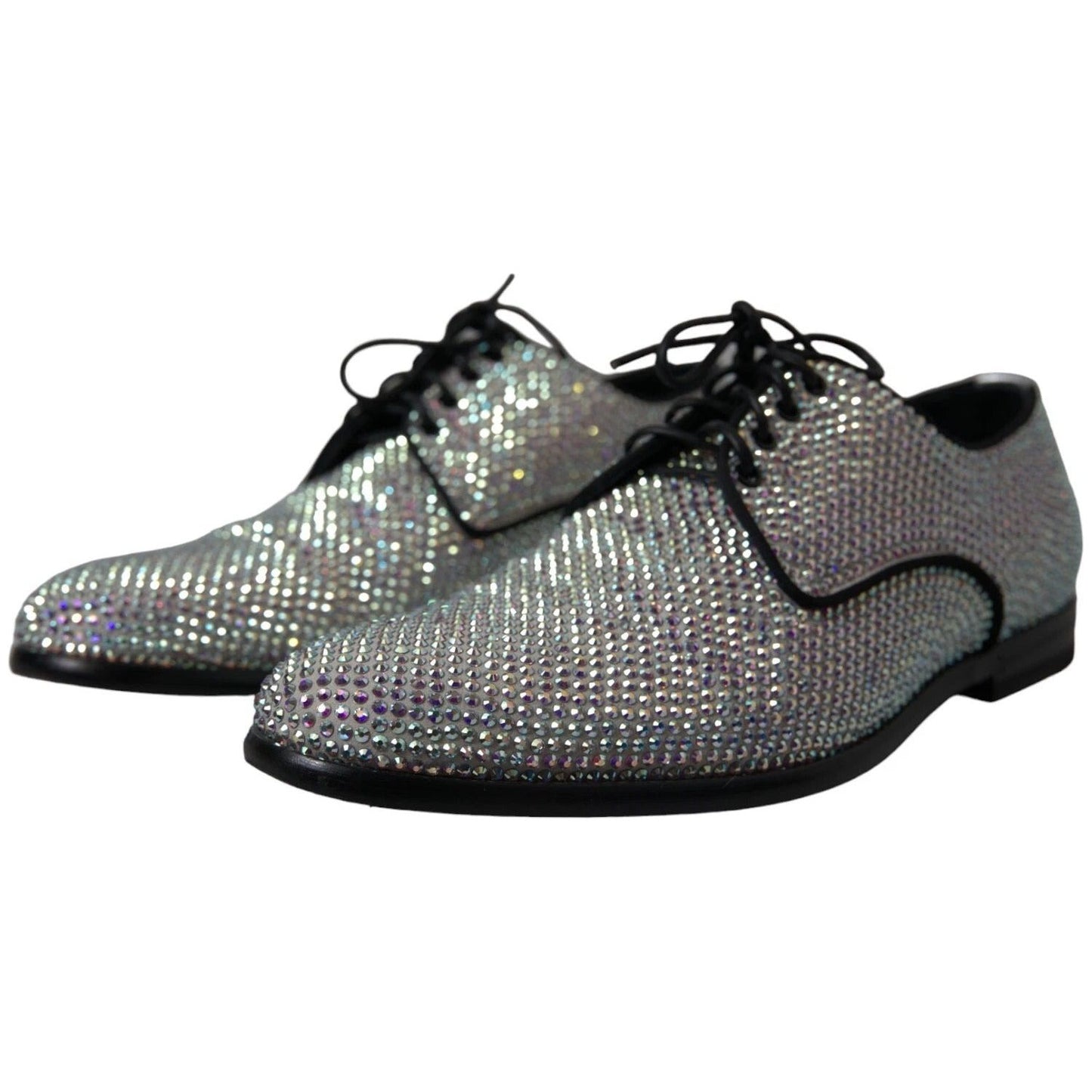 Dolce & Gabbana Silver Leather Rhinestones Derby Shoes MV5297-40