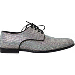 Dolce & Gabbana Silver Leather Rhinestones Derby Shoes MV5297-40