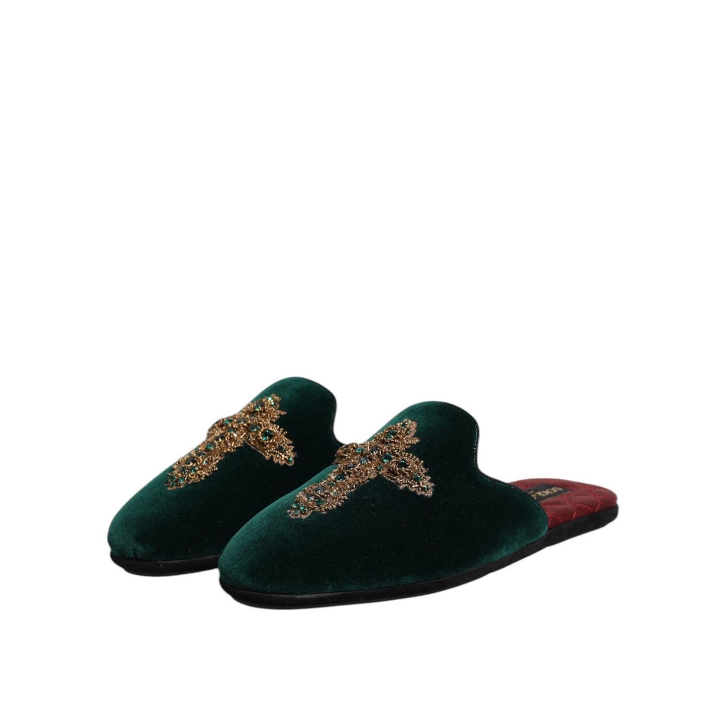 Dolce & Gabbana Green Velvet Cross Embellished Slippers Shoes MV7624-39