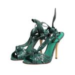 Dolce & Gabbana Green Python Leather Heels Sandals Shoes LA11455-41
