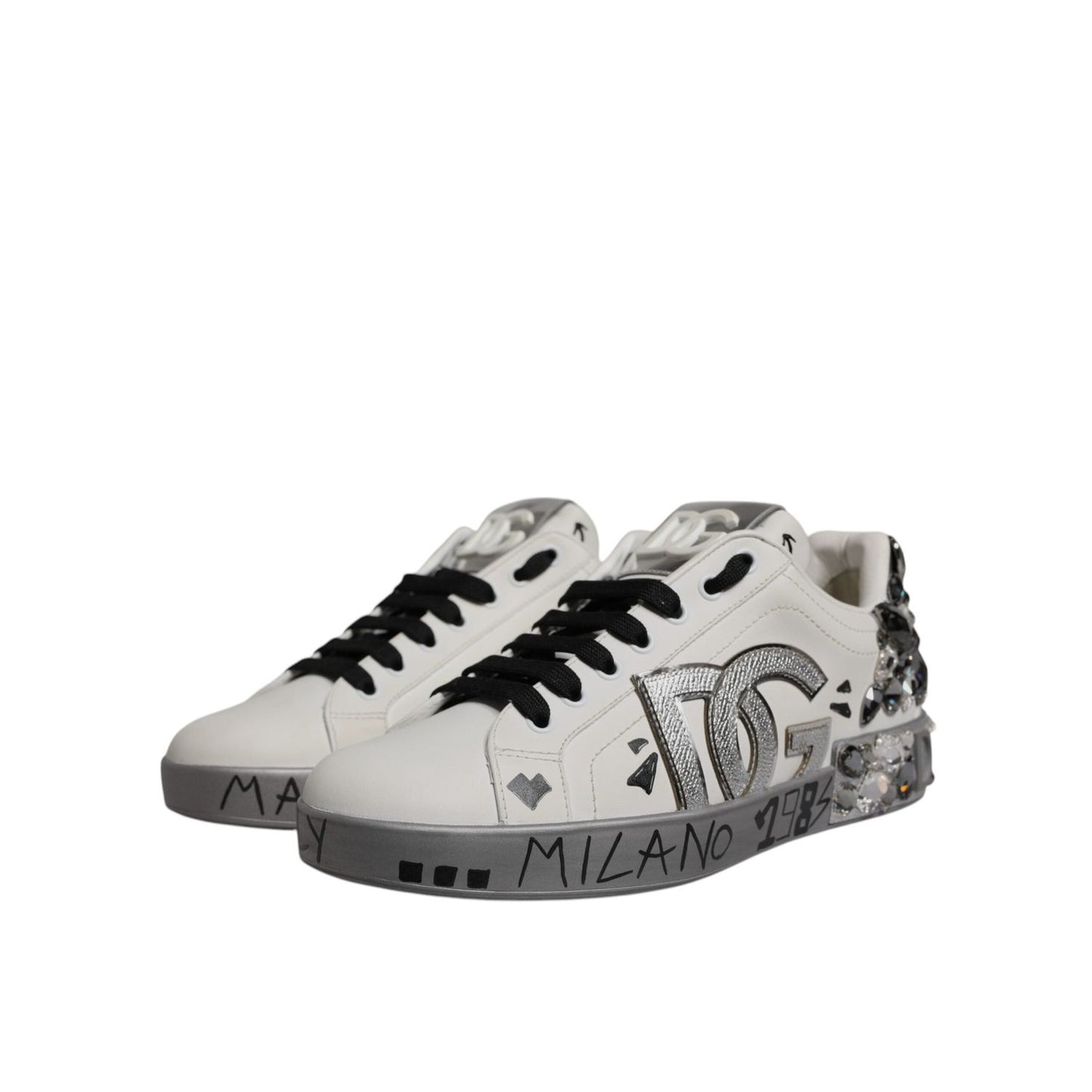 Dolce & Gabbana White Crystal Logo Portofino Sneakers Shoes MV7048-40