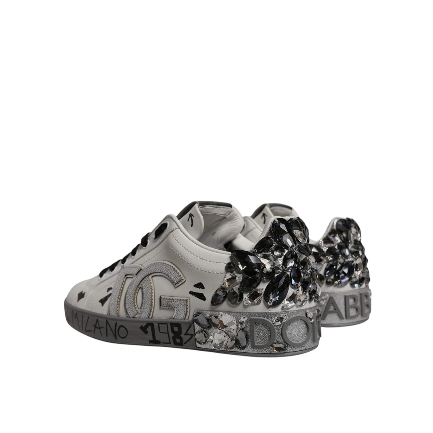 Dolce & Gabbana White Crystal Logo Portofino Sneakers Shoes MV7048-40