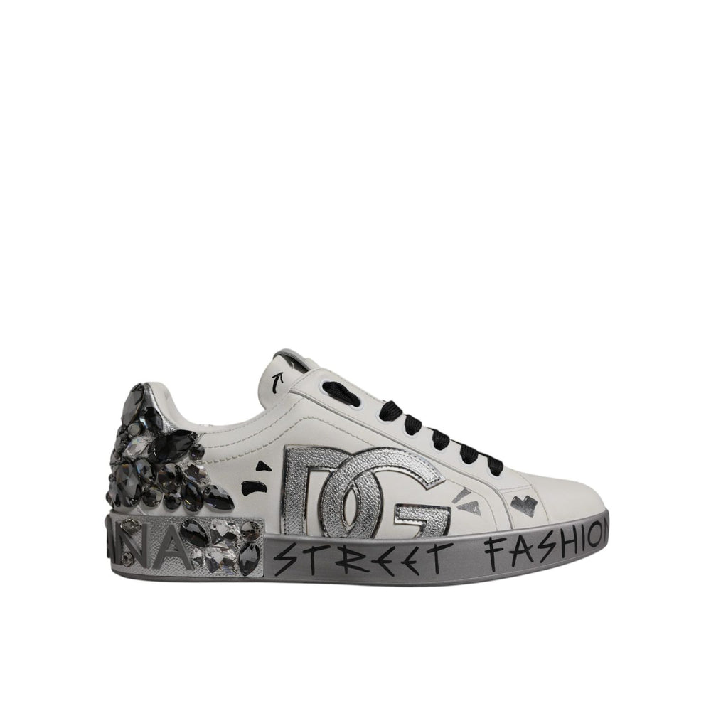 Dolce & Gabbana White Crystal Logo Portofino Sneakers Shoes MV7048-40