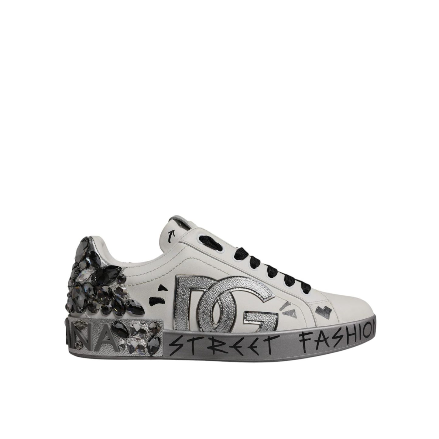 Dolce & Gabbana White Crystal Logo Portofino Sneakers Shoes MV7048-40