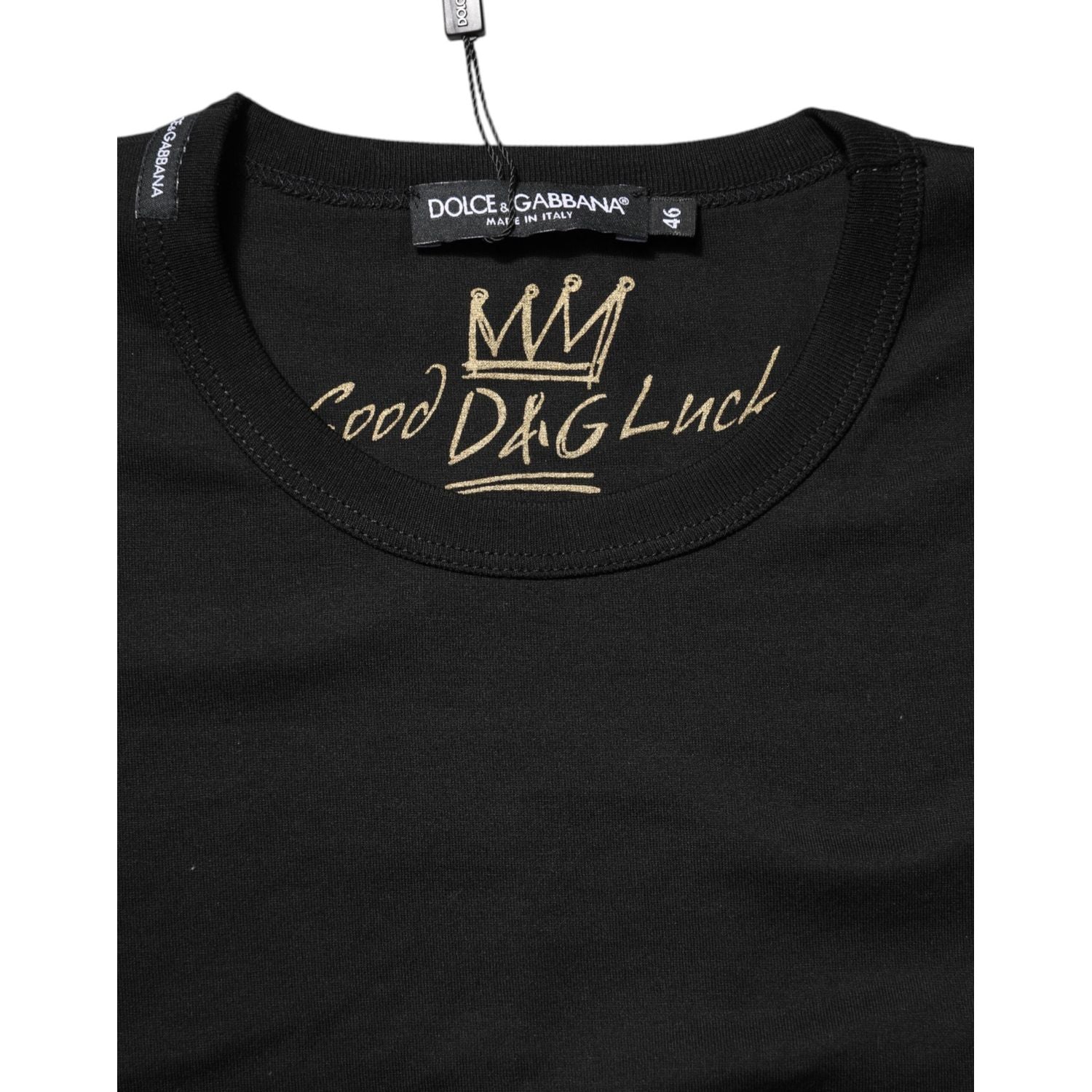 Dolce & Gabbana Black Cotton Goodluck Tee Crew Neck T-shirt
