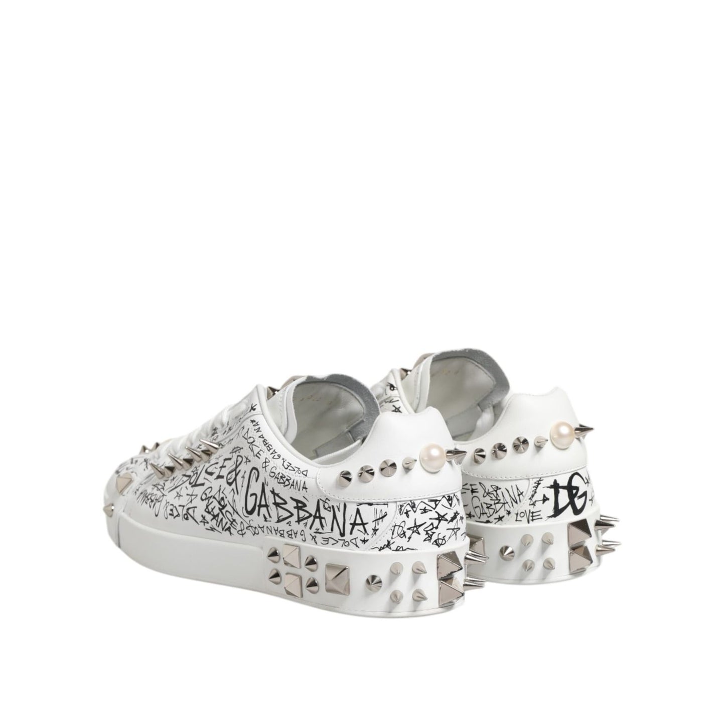 Dolce & Gabbana White Portofino Studded Men Sneakers Shoes MV7925-41