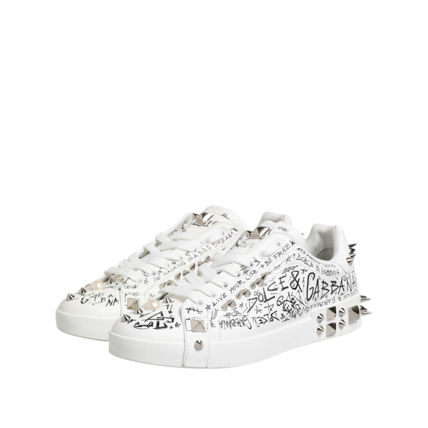 Dolce & Gabbana White Portofino Studded Men Sneakers Shoes MV7925-41