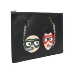 Dolce & Gabbana Black Leather #DGFAMILY Embellished Men Clutch Pouch Bag