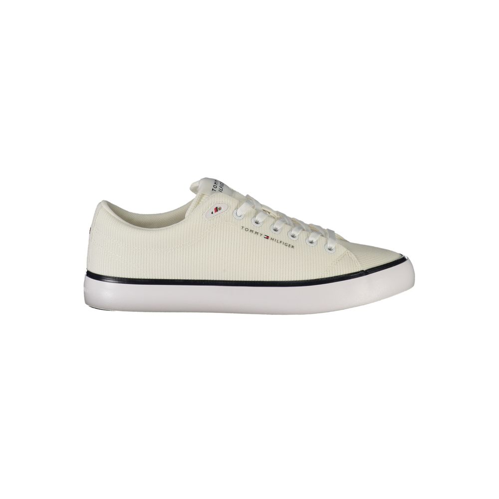 Tommy Hilfiger White Polyester Men Sneaker with sleek design and iconic logo on side view