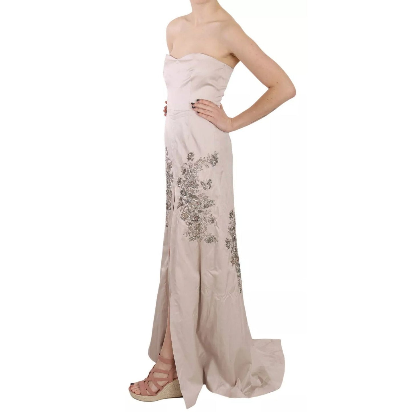 Dolce & Gabbana Beige Sequined Flower Flare Ball Gown Dress DR1687-42