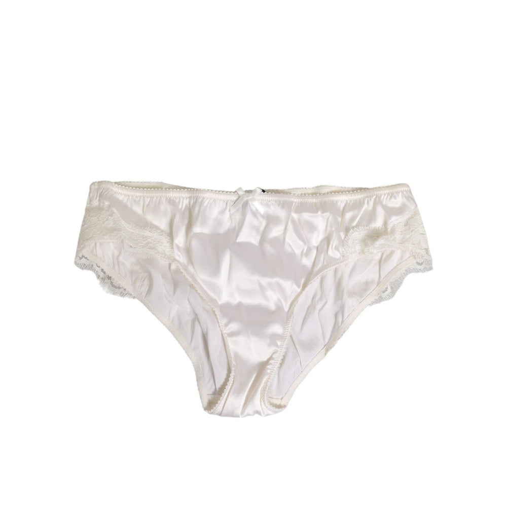 Dolce & Gabbana Ivory White Silk Satin Lace Trim Panty Underwear