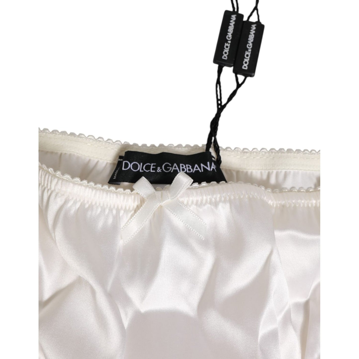Dolce & Gabbana Ivory White Silk Satin Lace Trim Panty Underwear