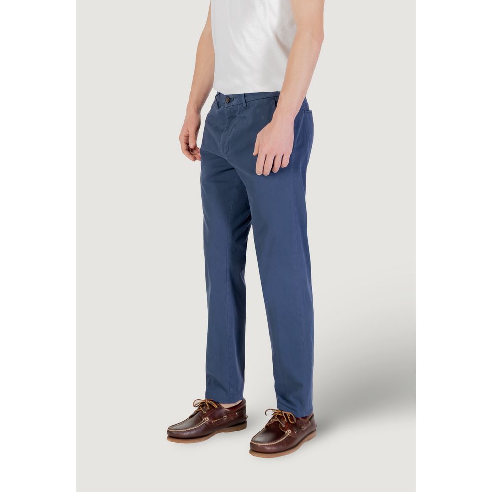 Model wearing Borghese Blue Cotton Skinny Pants showcasing slim fit and style for versatile occasions.