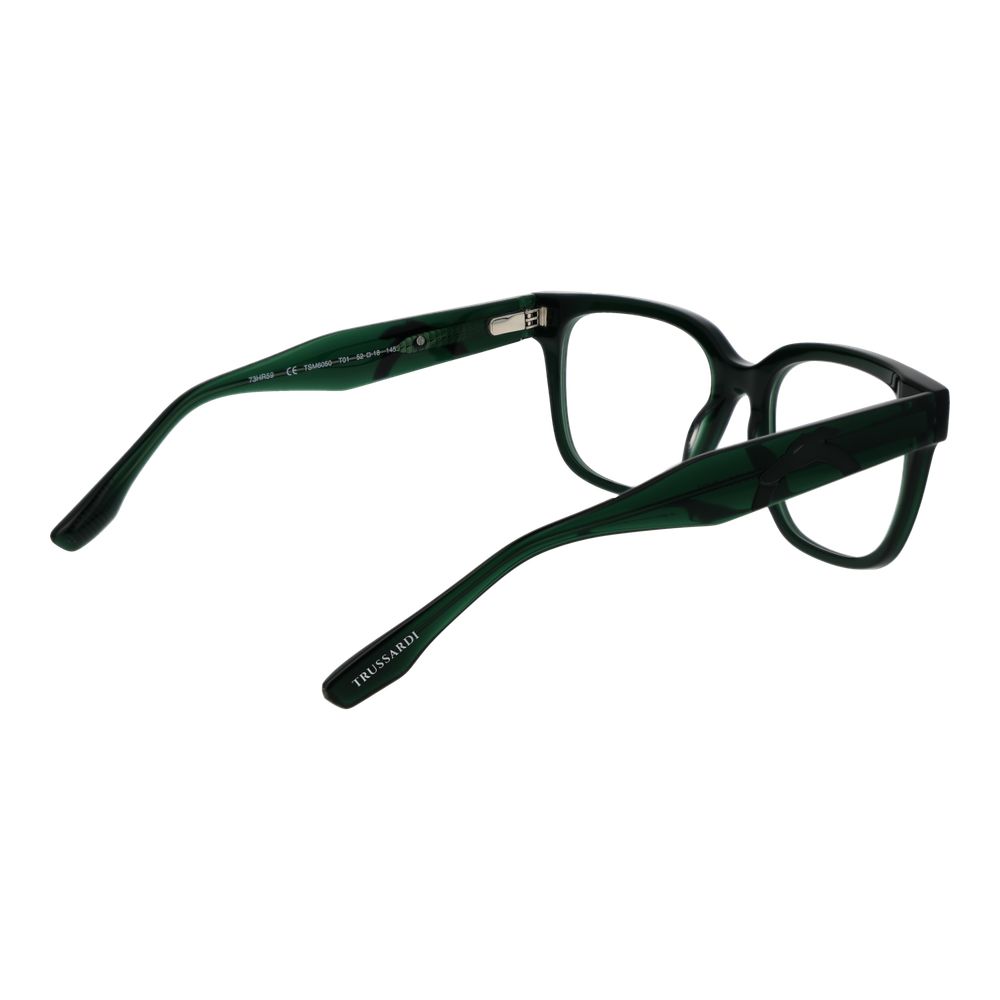 Alt Tag: Trussardi Green Acetate Glasses (Frames) in full-rim square style with green color, for men, includes branded case.
