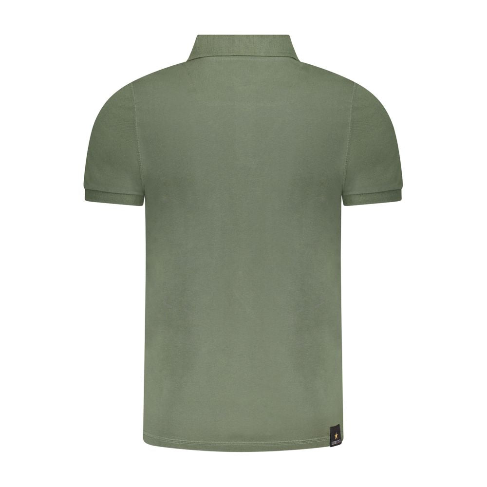 Accademia Militare Green Cotton Polo Shirt - back view, short sleeve military academy style with 3 buttons and logo