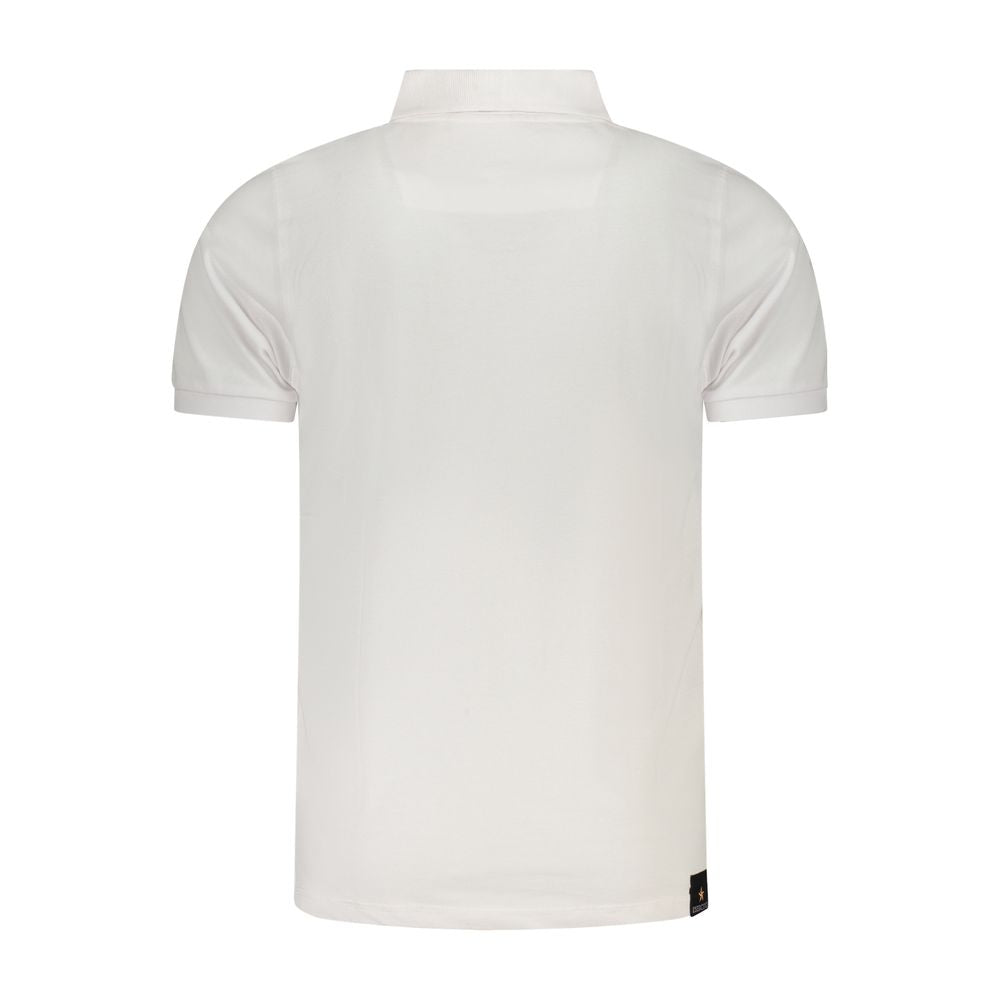 Accademia Militare White Cotton Polo Shirt, short sleeve with contrast accents, 3 buttons, printed logo, rear view.