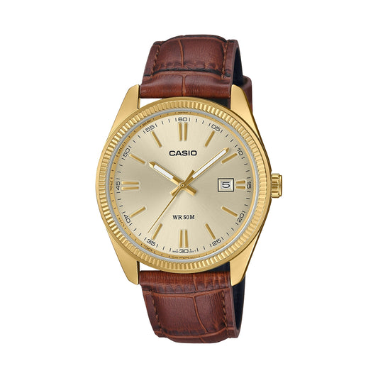 CASIO COLLECTION Mod. DATE GOLD. LEATHER - CHAMPAGNE WATCHES