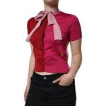 Dolce & Gabbana Pink Short Sleeves Pullover Ascot Collar Top TSH86627-36